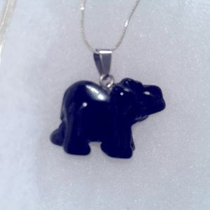 Hippie Boho Onyx Elephant Silver 24” Neck…